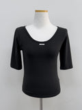Pintuck U-Neck Elbow Length T-Shirt