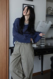 Net openwork v-neck knit