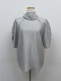 Balloon Tie Mock Neck Half Blouse