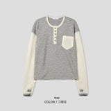 Ruin Tone-On Fingerhole Henley Neck Knit