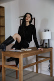 Buckle low long leather boots