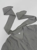 Wrinkle V-Neck Tie Blouse