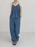 Summer denim banding wide pants