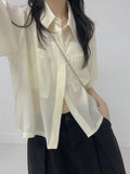 Pocket See-Through Crop Blouse
