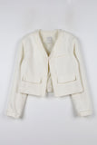 V-neck slim tweed jacket