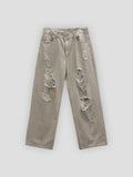 Neutral Beige Destroyed Denim Jeans