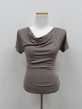 Draped Boat Neck Short Sleeve T-Shirt