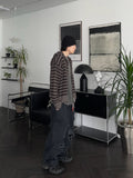 Punching Stripe Hooded Knit Zip-Up