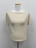 Rose Ribbed Boat Neck Short Sleeve T-shirt