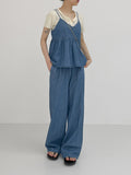 Summer denim banding wide pants