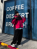 Fleece color matching hooded jumper