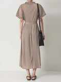 [Premium] Issey Pleated Collar Robe Long One Piece