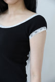 Lace Boat Neck Ringer Tee