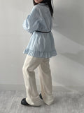 Frill Stripe Loose Fit Blouse