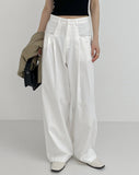 Ariel Cotton Pin-Tuck Wide Pants