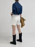Herringbone Cotton Wide Shorts