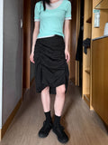 STRIPE SHIRRING LAYERED SKIRT