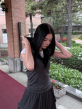 OPEN RIBBON HOODIE TOP