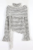 Stripe choker off-shoulder knit
