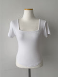 Marine Square Neck Crop Short Sleeve T-shirt