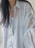 Marine Backslit See-Through Overfit Shirt