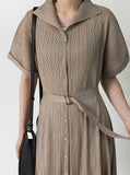 [Premium] Issey Pleated Collar Robe Long One Piece