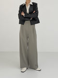 Modern collarless short leather jacket