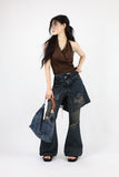 Leather denim shoulder bag