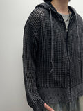 Damage Dying Mesh Hood Knit Zip Up
