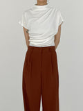 Shirring Cap Mock Neck T-Shirt