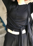 STRAP TIE BUTTON CARDIGAN