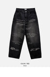 Typing Lettering Snap Denim Pants