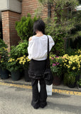 FRINGE DENIM SKIRT PANTS