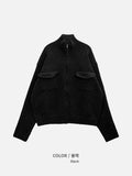 Baiwon Flap High Neck Knit Zip-Up