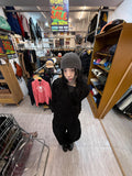 BLACK CURVED COTTON PANTS