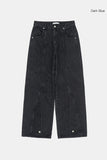 Incision snap cover wide denim pants