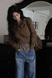 Crack leather brown shoulder bag