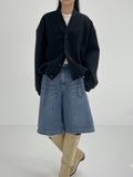 Woolen no collar string cardigan