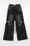 Knee slit strap denim