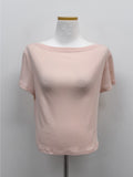 Rose Ribbed Boat Neck Short Sleeve T-shirt