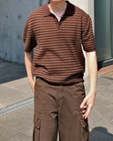 Cotton Stripe Collar Half Knit