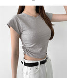 Mayonnaise Side Shirring Crop Short Sleeve T-Shirt