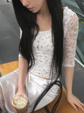 Web Flower Lace Slim Three Quarter T-shirt