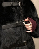 Eri Buckle High Neck Fur Short Jacket