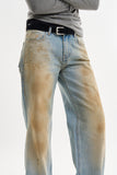 Faded wide leg denim pants