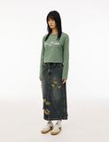Damaged Washing Denim Long Skirt