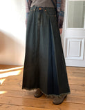Elder Pintuck Pleated Long Denim Skirt