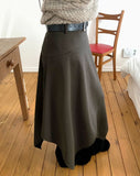 [Belt SET] Even Unbalanced Midi Wool Skirt