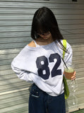 Rashi U-neck One Off-Shoulder Printing Sweatshirt