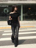 [Pelvic Pad] Pet Washing High Waist Denim Bootcut Pants
